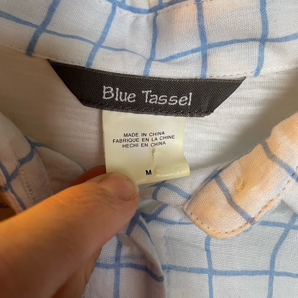 Blue tassel checkered button up shirt from Anthropologie size M - Picture 4 of 6